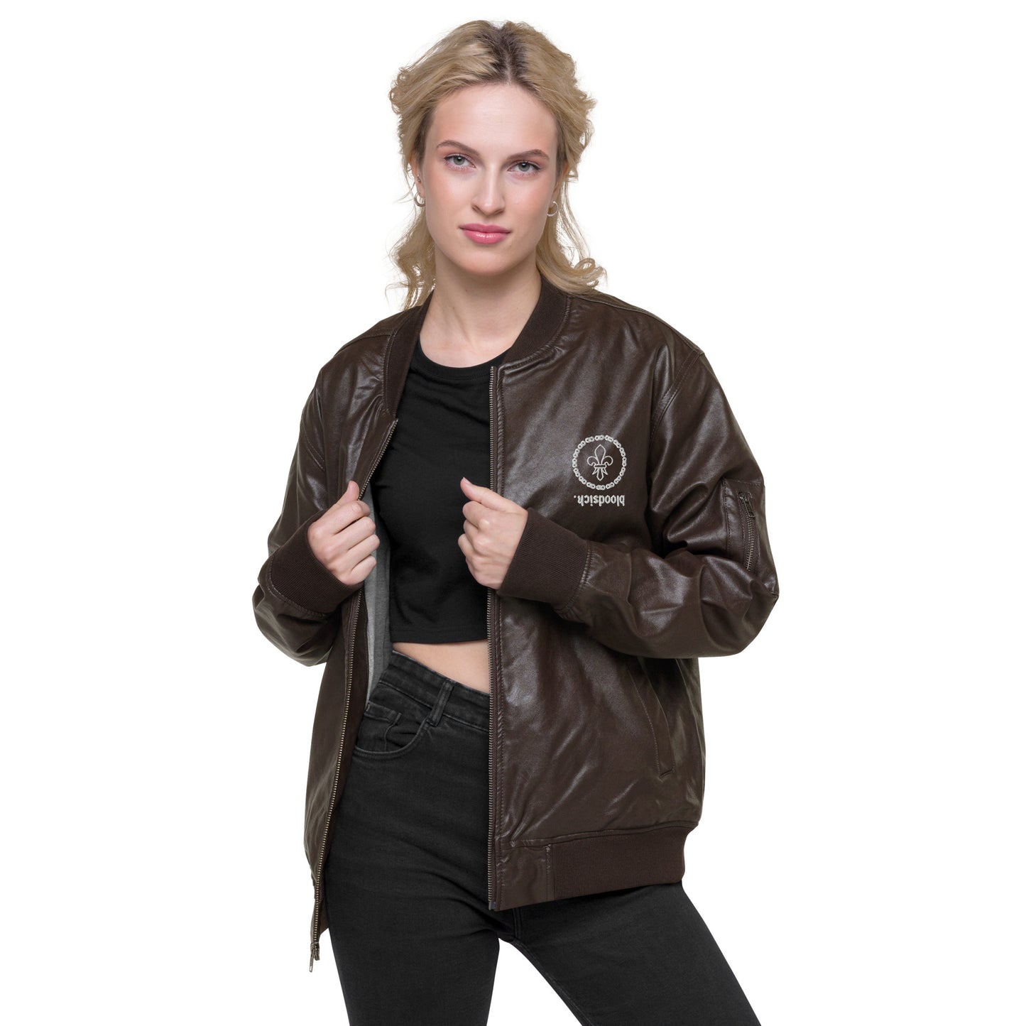 Limited Edition "bloodsick." Faux Leather Bomber Jacket