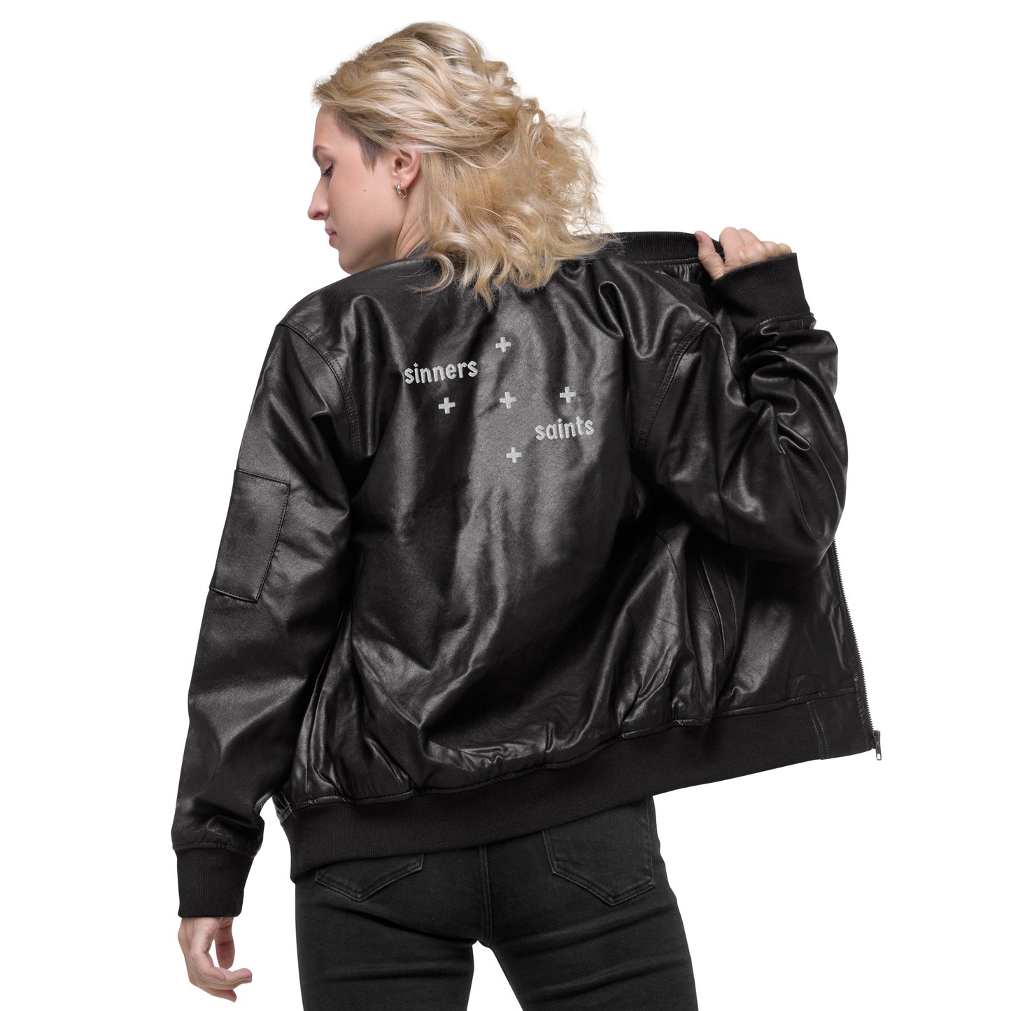 Limited Edition "bloodsick." Faux Leather Bomber Jacket